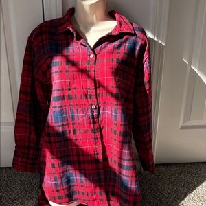 Loft Red and Blue Plaid Button-Up Shirt